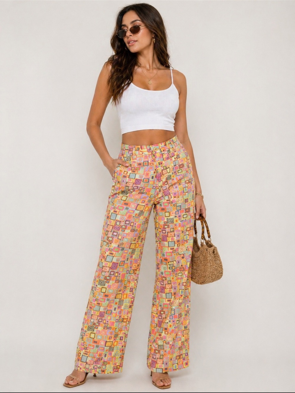 The Ragged Priest Y2K Retro Geometric Print Pants Size 14 Colorful Mod Pants